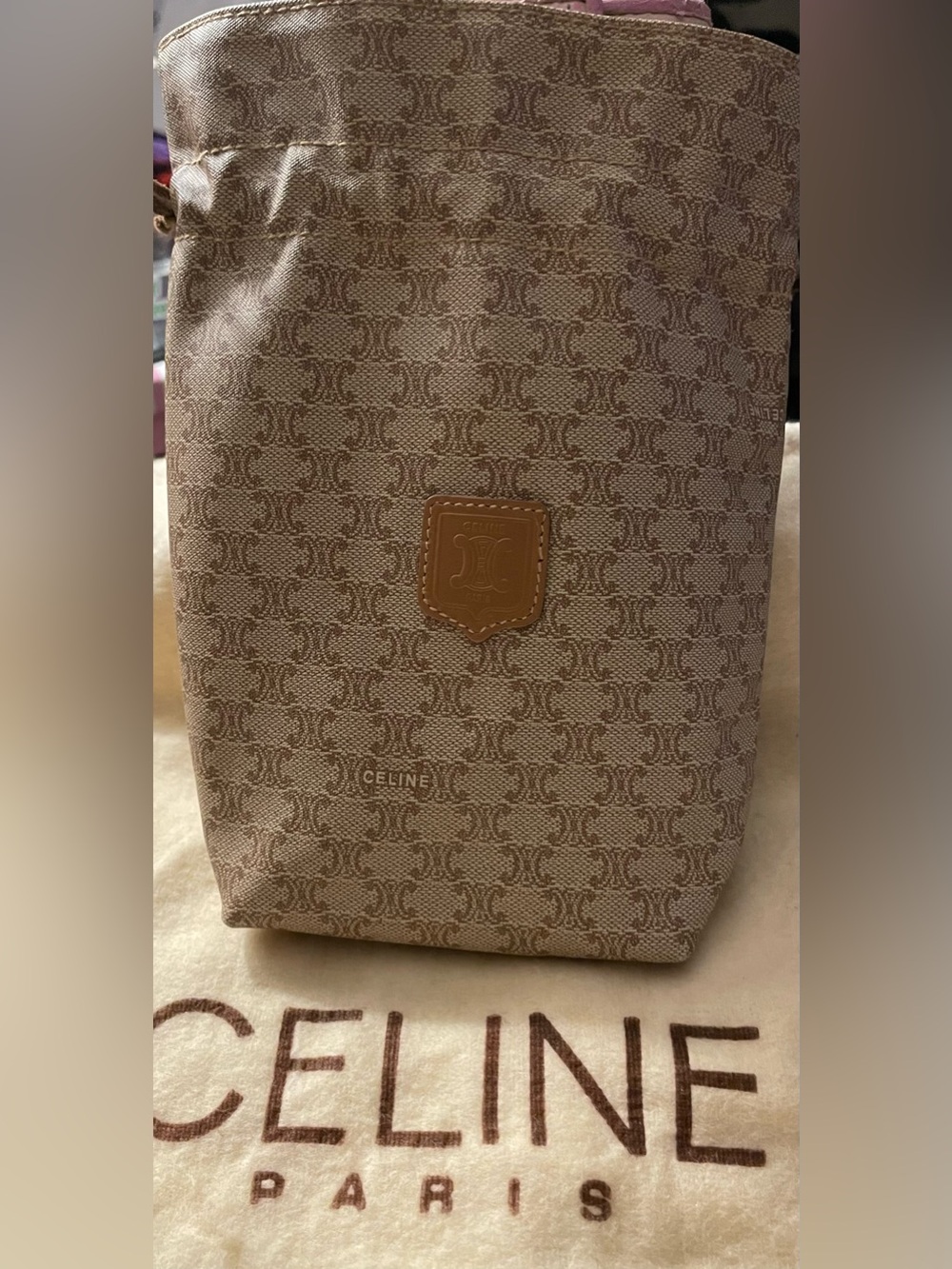 Celine Beige & Brown Monogram Canvas Pouchette (Small)